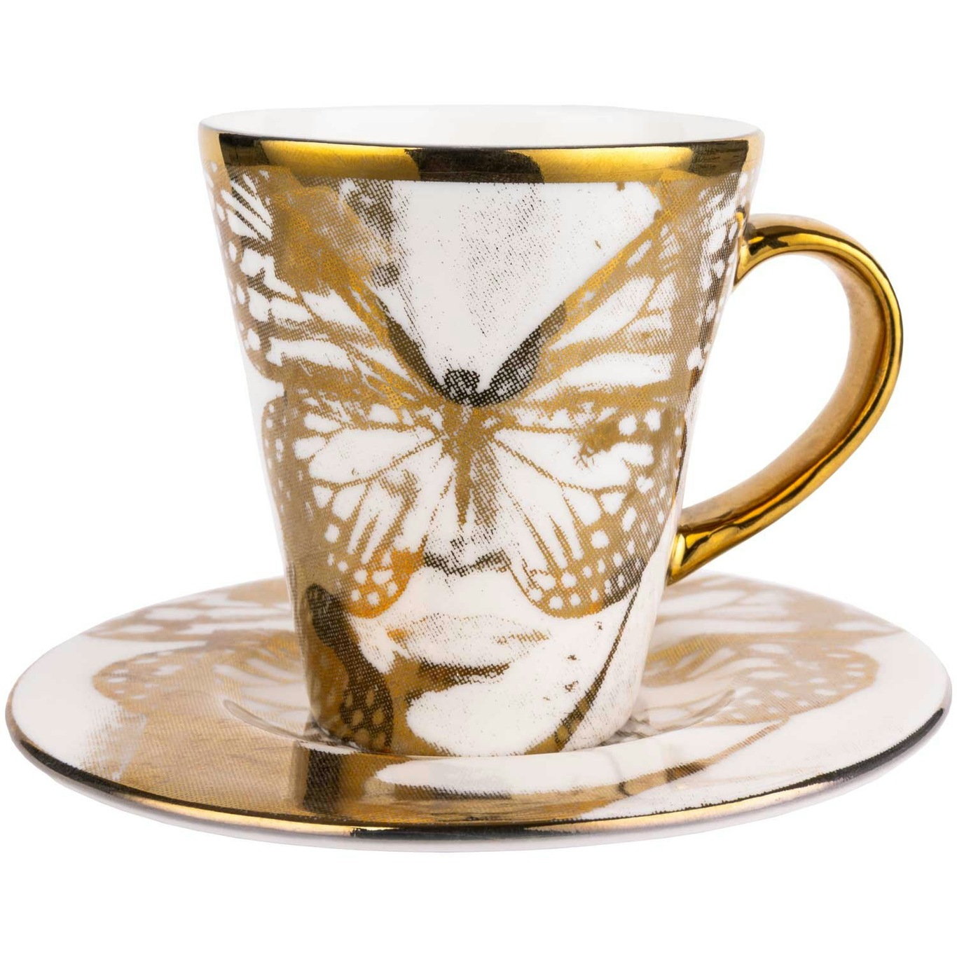 Espressokop med Underkop, Golden Butterfly Guld