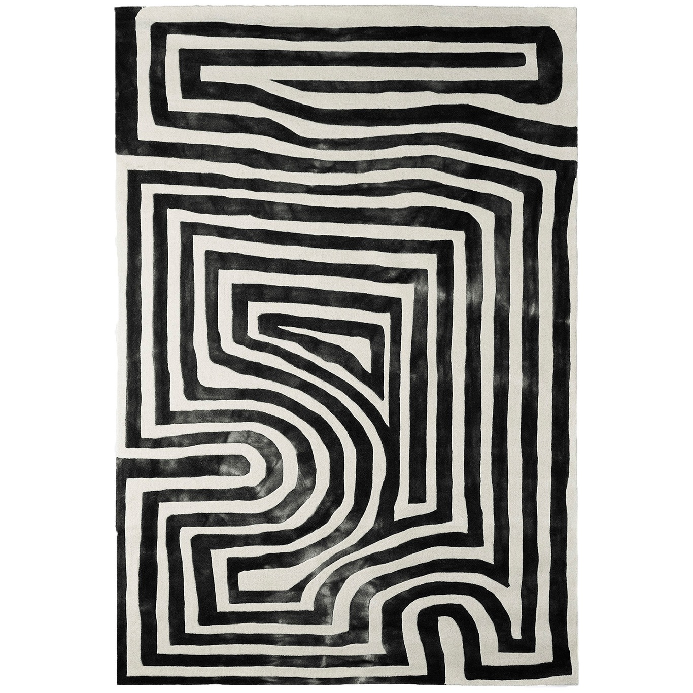 Psychadelic Labyrinth Uldgulvtæppe 200x300 cm, Trækulsfarvet