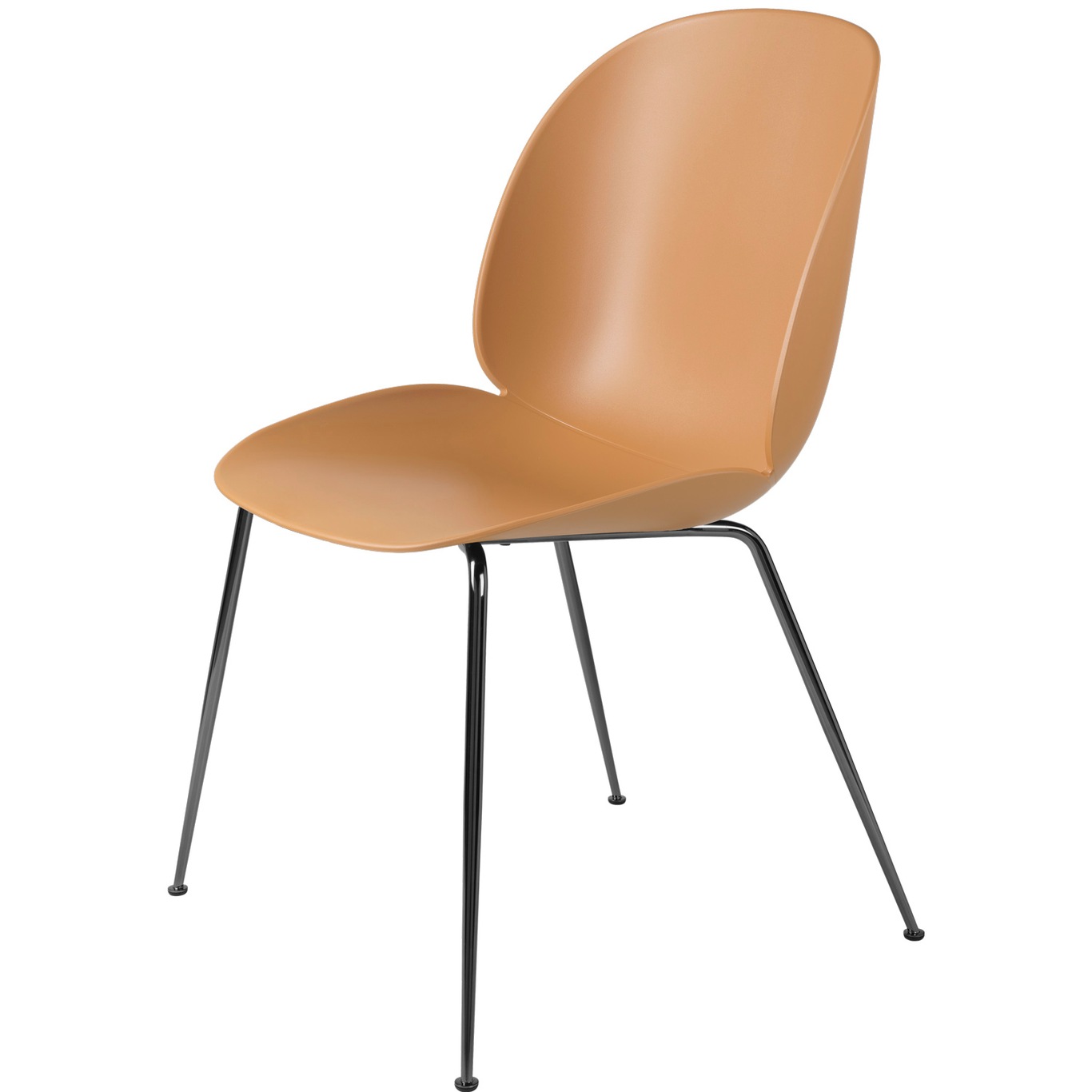 Beetle Dining Chair Unupholstered, Conic Base Black Chromed, Amber Brown