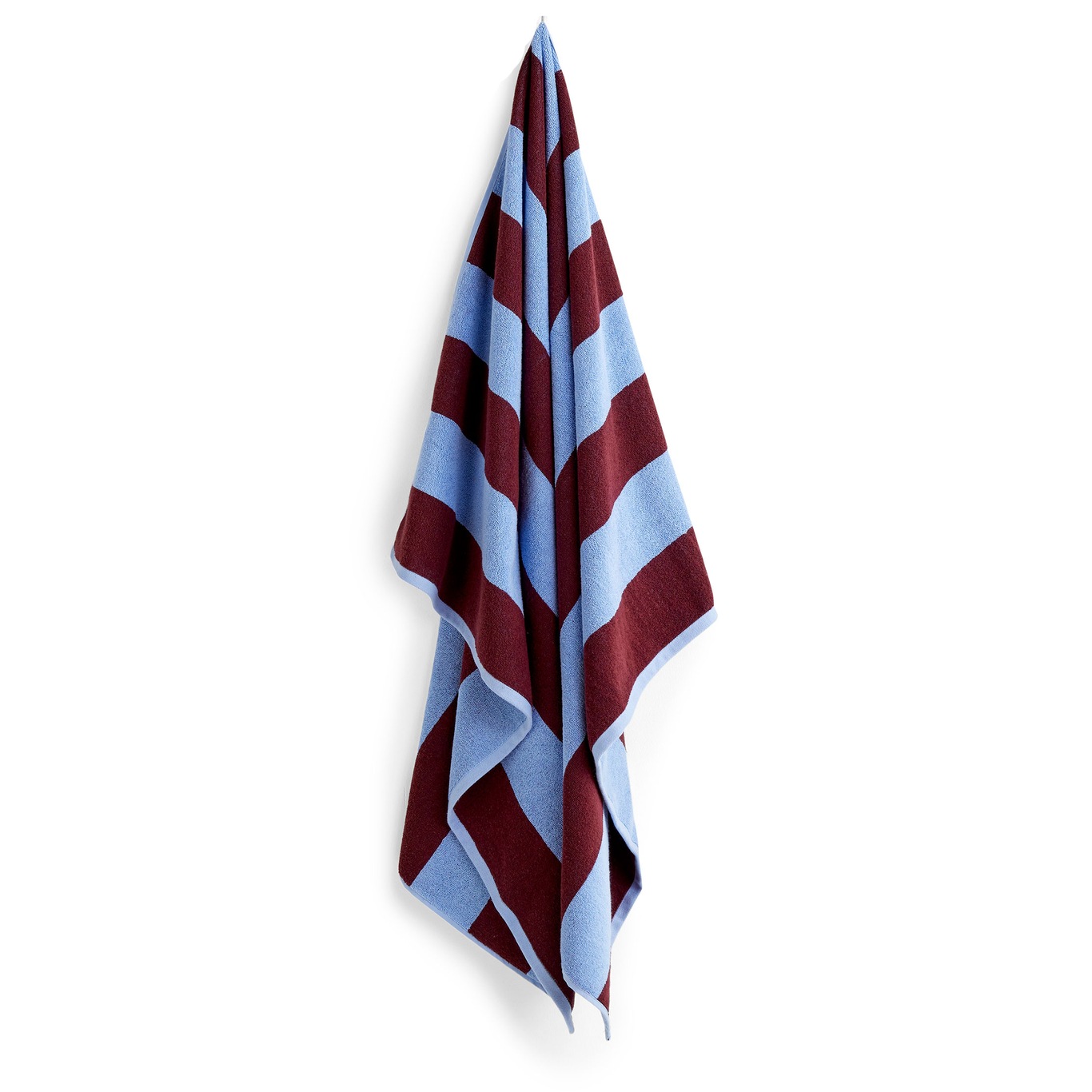 Frotté Stripe Badehåndklæde 100x150 cm, Bordeaux/Himmelblåt