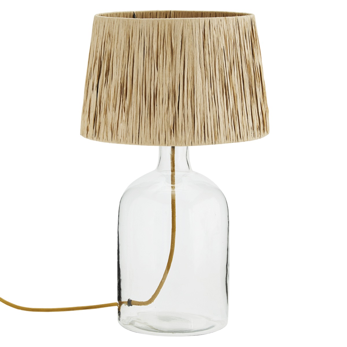Glass table lamp with raffia shade