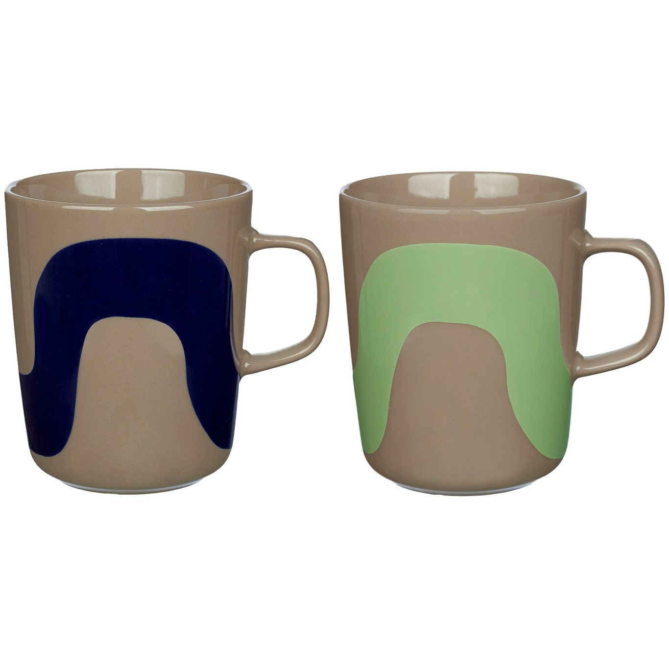 Oiva/Seireeni Kaffekopper, Fremstillet af brunt stentøj med et bølget mønster i forskellige farver 2-pak 25 cl 2-pak, Mørkeblå/Terra / Mintgrønne