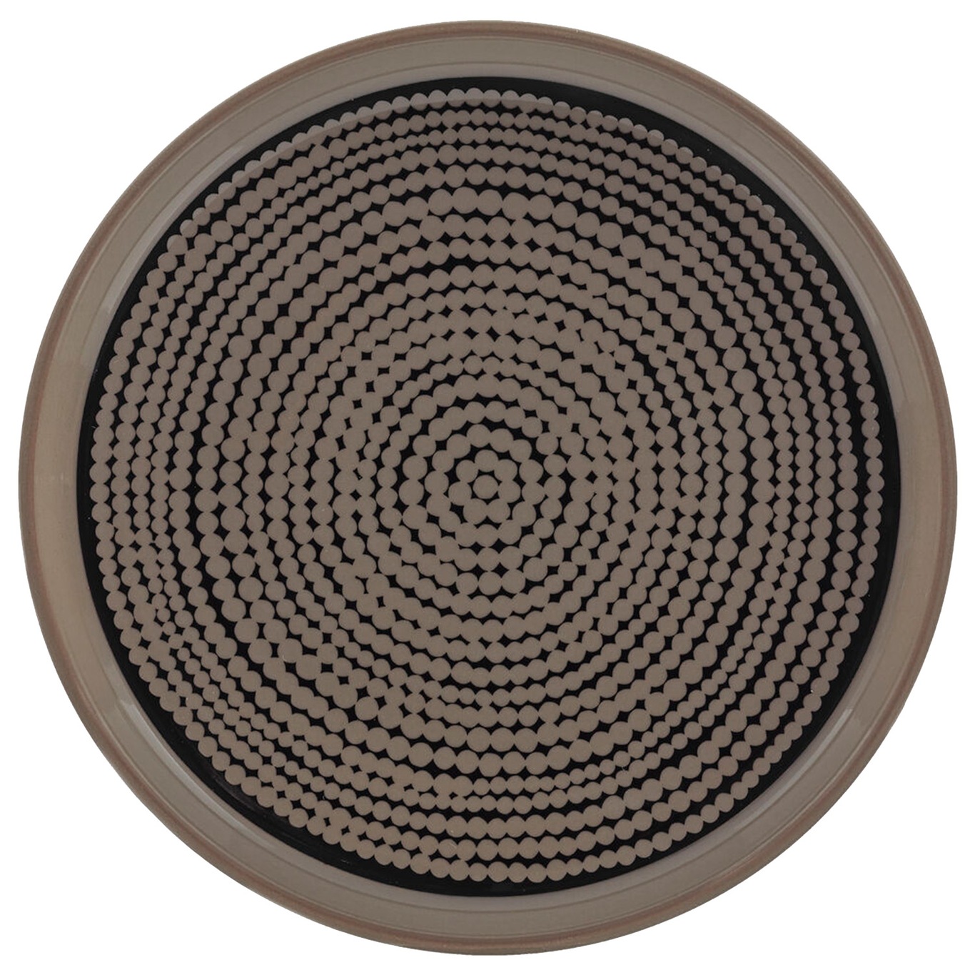 Oiva/Siirtolapuutarha Tallerken, Fremstillet af brunt stentøj med et velkendt, prikket mønster 13,5 cm, Sort/Terra