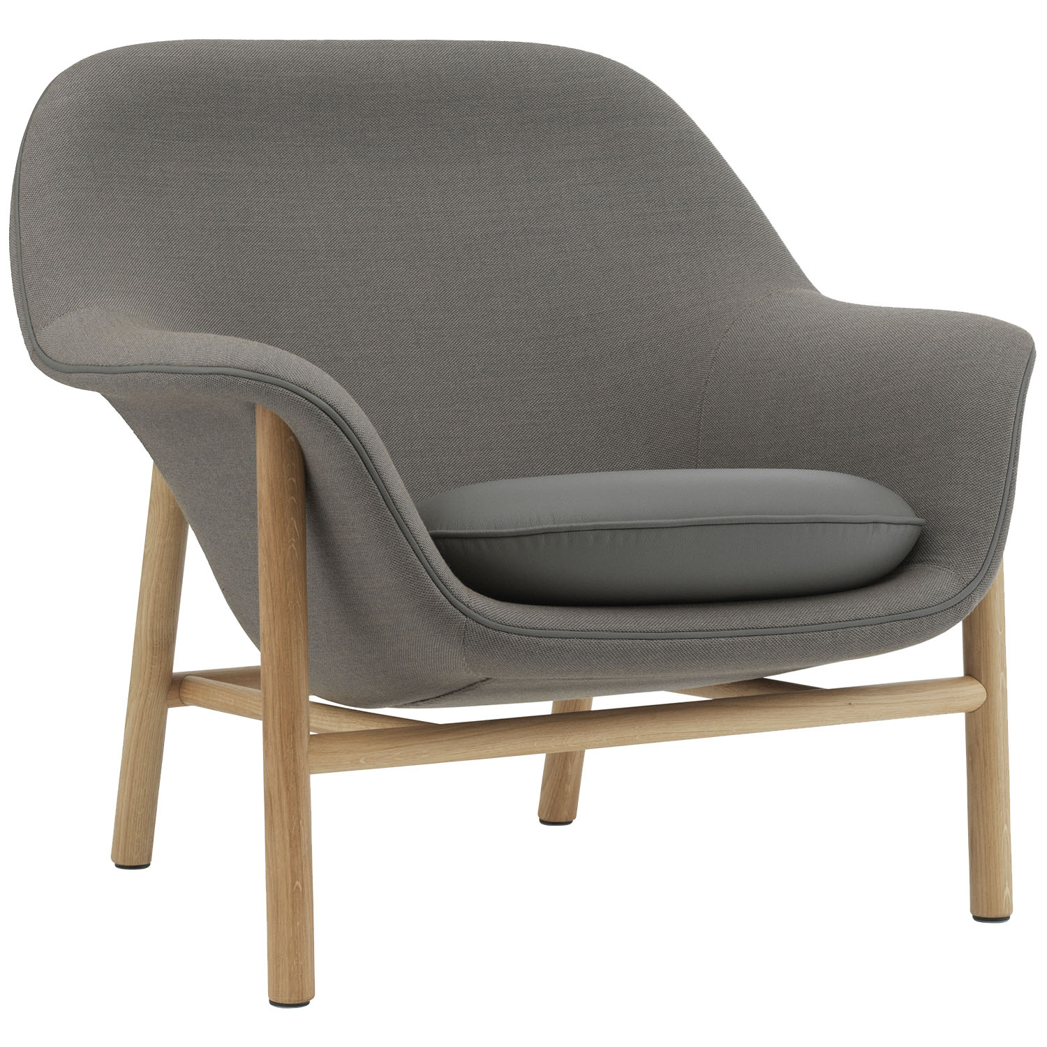 Normann Copenhagen-Drape Lounge Chair Low Grey Steel Lænestol Skum Fremstillet af tekstil Fremstillet af læder, Ramme i egetræ Grå