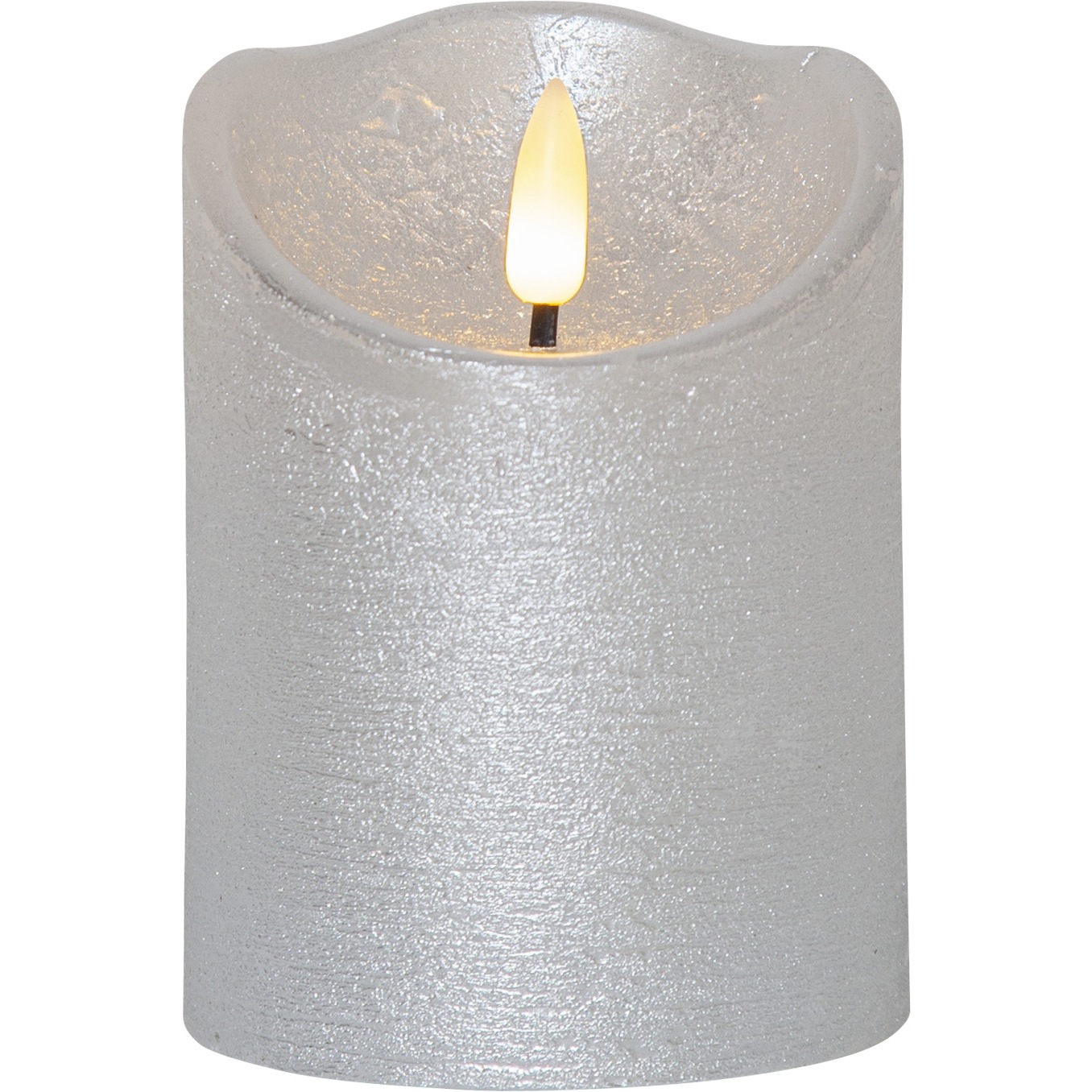 Flamme Rustic LED Bloklys Sølv, 10 cm